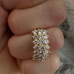 925 Gold Vermeil 3-Row Diamonique Cz Ring Size 6